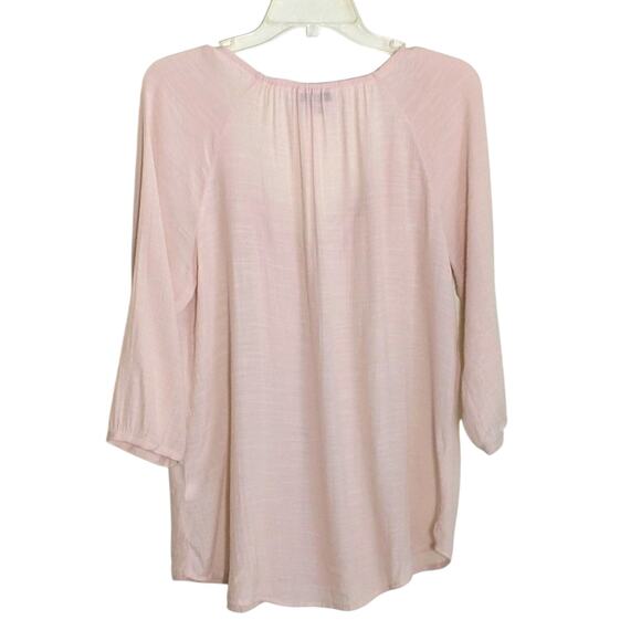 Spence Boho Tunic Top Women's Sz M Tan Adjustable Tie 3/4 Sleeve Pullover Lace - Picture 3 of 16